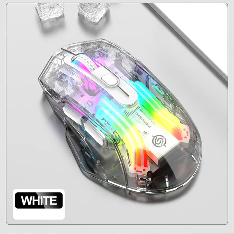 Aesthetic Clear Wireless Mouse for Women RGB Glow Tri-Mode Bluetooth Rechargeable Gaming Mouse for Laptop PC Office