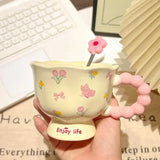 Girls Souvenir Coffee Mug Household Ceramic Cup High Quality Cup Mugs Coffee Miilk Cups Water Cup Birthday Gift Creative Flower