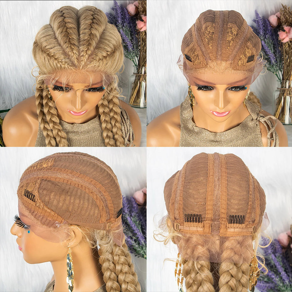 KIMA New Arrival 26 Inches Braided Wigs Synthetic Lace Front Hair Wig With Baby Hair for Black Women