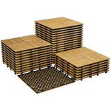 Acacia Wood Connected Deck Tiles for Patio & Outdoor Decor, 12"x12" Firm Weatherproof Non-Slip Wooden Flooring, 22/33 Panels