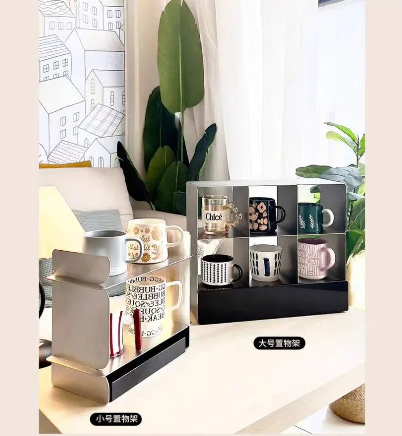Coffee Cup Storage Display Stand Stainless Steel Retro Bath Bedroom Cosmetics Organization Rack Luxury Creative Home Accessories