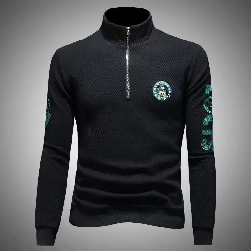 Spring Autumn Men's hoodie sweatshirt casual sports Pullover Waffle Zipper Polo Shirt Stand Collar coat sweatshirt