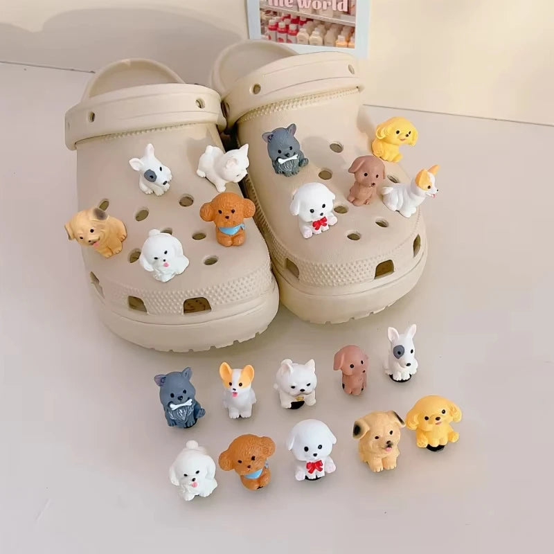 New Cute 3D Puppy Shoes Charms Cartoon Dog Small Animal Models Removable ABS Components Sandal and Slipper Decorations