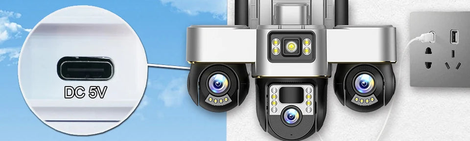 V380 Pro Solar Camera 3 Lens WiFi Security Cameras Outdoor Smart Home Solaire Power PTZ IP 15MP Night Vision CCTV Surveillance