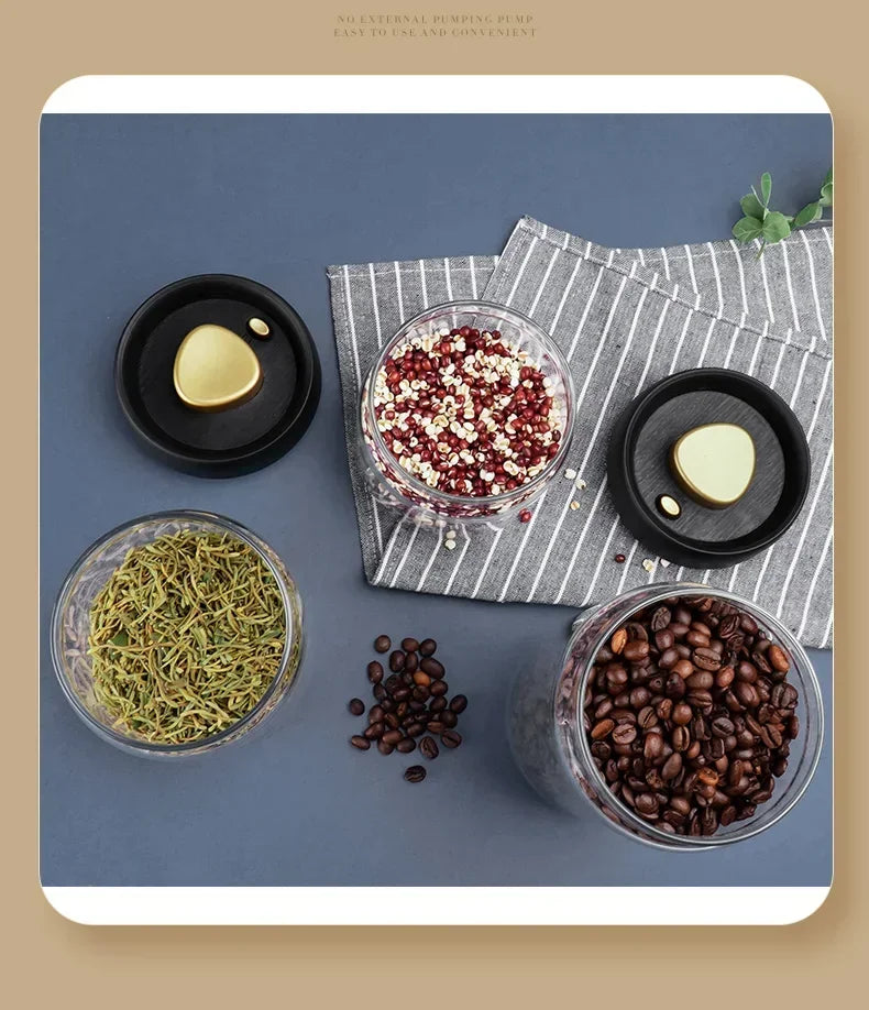 Coffee Can Manual Vacuum Moisture-proof Storage Jar Kitchen High Borosilicate Glass Tea Jar Coffee Bean Storage Sealed Jar