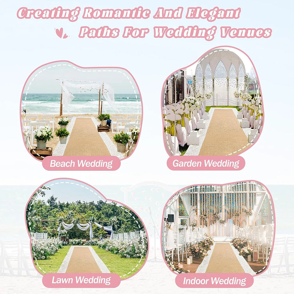 Natural Burlap Table Runner Farmhouse Jute Fabric Kitchen Coffee Tablecloths for Wedding Aisle Carpet Garden Outdoor Decorations