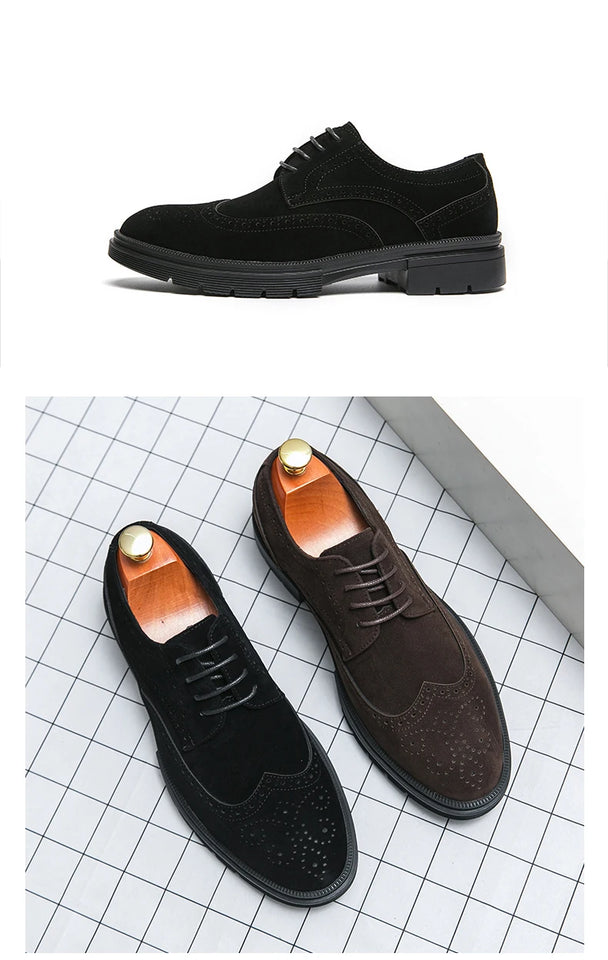 New 46 large size abrasive leather Brock carved business dress shoes for men round head lace-up casual shoes