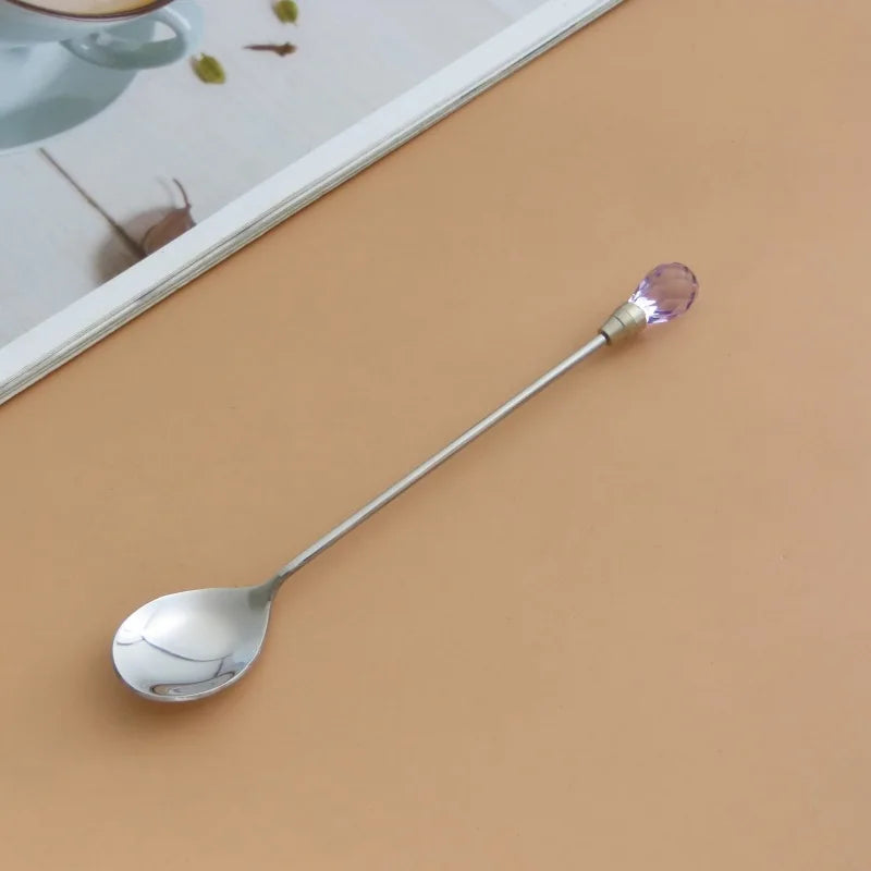 Crystal Spoon Set Long Handle Teaspoon 430 Stainless Steel Diamond Ice Spoon Perfect for Dessert Ice Cream Coffee Cocktail커피