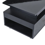 KOMHTOM Black height adjustable coffee table high gloss coffee table with hidden storage, drawer and LED lighting