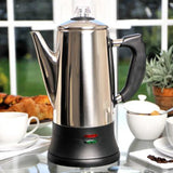Electric Percolator 1.8L 12Cup Italian Coffee Maker Stainless Steel Quick Heating Reusable Filter Basket Fast Brew Home Office