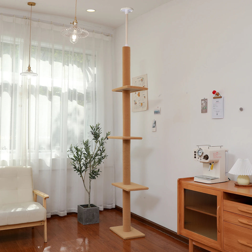 Adjustable Height Cat Tree for Indoor, Floor to Ceiling Cat Tower with Scratching Posts, Cat Scratcher Furniture, Kitten Toys