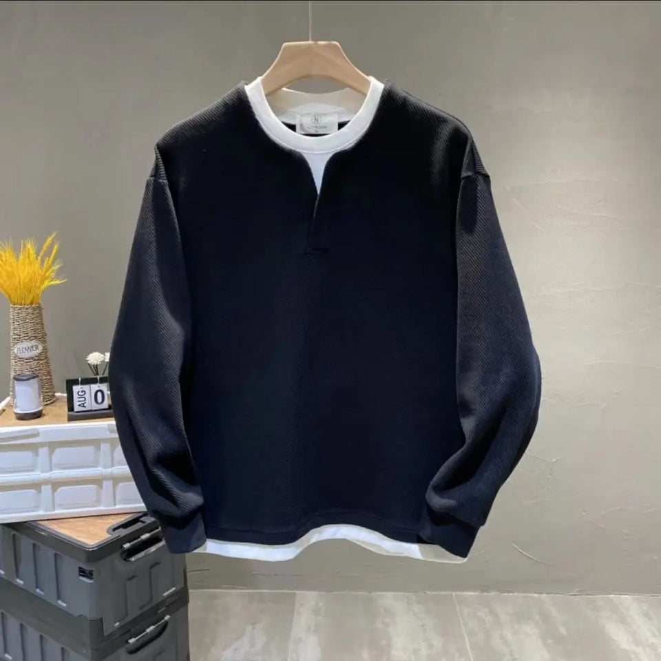 Male Sweatshirt No Logo Overfit Y2k Vintage Loose Clothing Deals Welcome Deal Cheap Luxury Cotton Men's Pullover Fake Two Piece