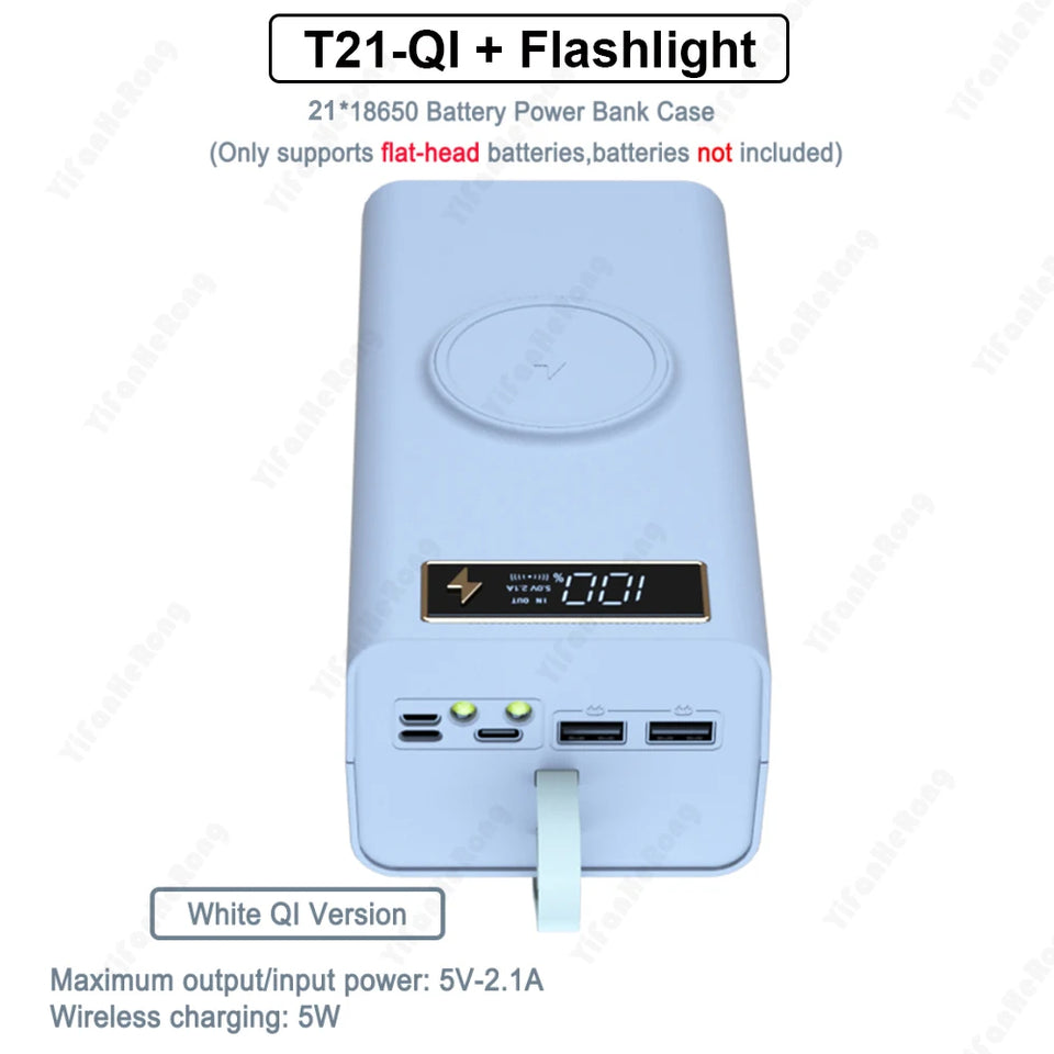 DIY Shell Case 18650 Battery Storage Box Holder USB 21*18650 Power Bank Battery Box Support Quick & Wireless Charger