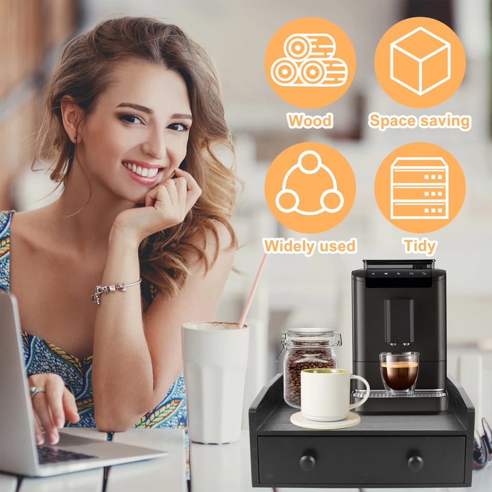 Capsule Coffee Display Rack Storage Coffee Bar Organizer with Drawer Wood Coffee Station Organizer Coffee Machine Base Drawer