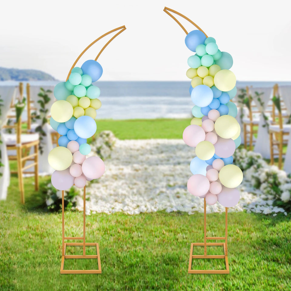 2PCS Wedding Arched Bracket,2.1m & 1.9m White/Gold Curved Wedding Stand,Decoration Backdrop Stand for Ceremony and Party