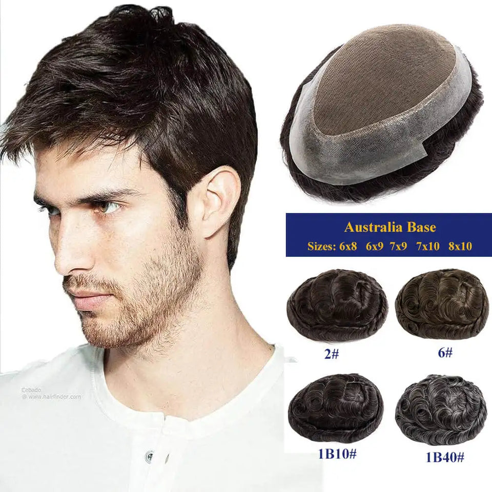 New Australia--Male Hair Prosthesis Toupee Men Lace and PU Breathable Men's Wig For Men Natural Hairline 6" Men's Hair System