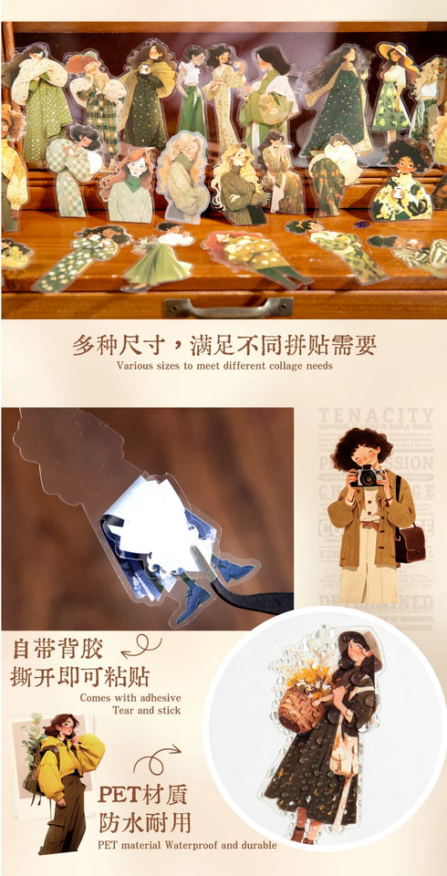 50pcs Kawaii Girl PET Sticker pack DIY Scrapbooking Decor Photo Album Creative Stationery Collage Materials Stickers