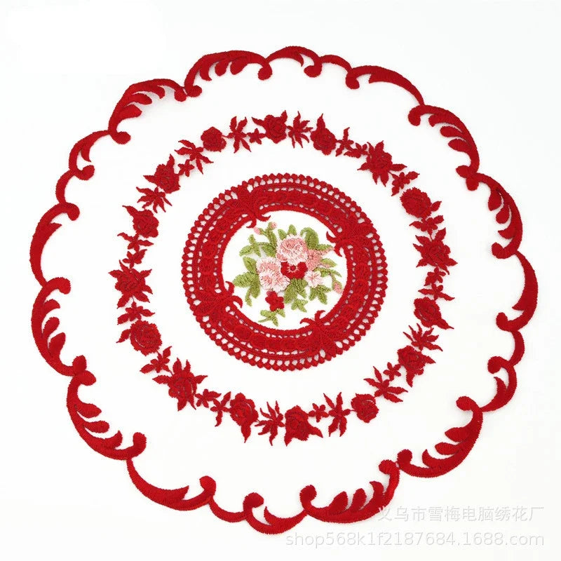 New Embroidered Dinning Table Cover Table Cloth Elegant Round Lace Tablecloth Coffee Coasters Napkin Party Wedding Decoration