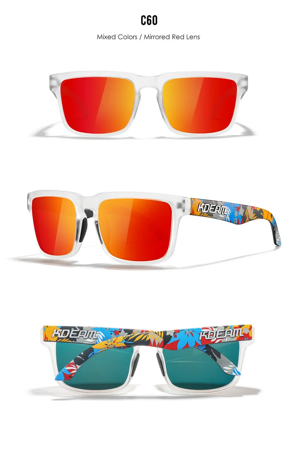 KDEAM New Arrivals Fashion Square Polarized Sunglasses For Men And Women Fishing Sun Glasses Colorful Lens With Hard Case