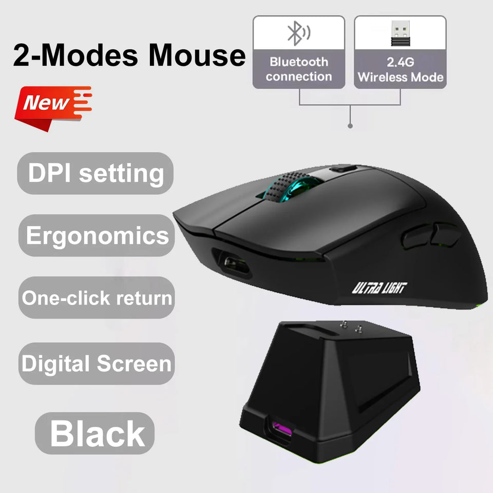 2026 NEW Gaming Mouse 3-Speed DPI Esports Wireless Ergonomic Design Gaming 2-mode Connection Magnetic Charging Dock RGB Lighting
