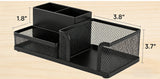Desktop Accessories Storage Caddy, Black Wire Mesh Desk Organizer with 3 Compartments, Pencil Holder and Storage Baskets