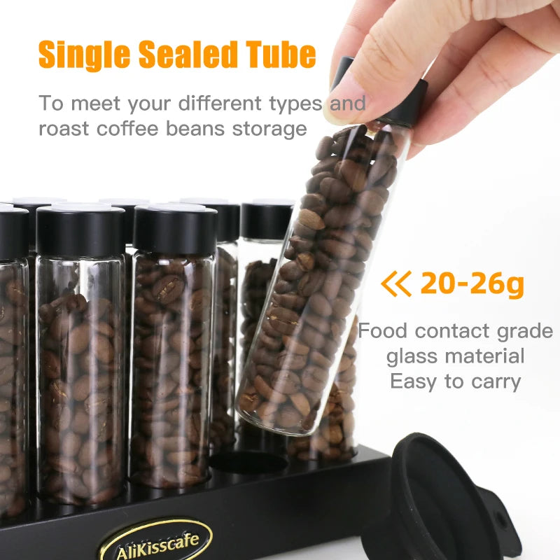 Coffee Beans Storage Container Tube Display Rack One-Way Exhaust Valve Single Dose Tea Bottle Glass With Funnel Barista Tools
