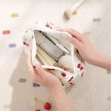 Storage Organizer Cherry Printing Makeup Bag Quilted Cosmetic Pouch Large Travel Cosmetic Bag Cute Cotton Makeup Pouch