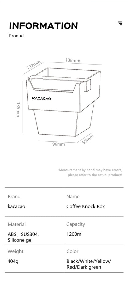 KACACAO Coffee Knock Box Espresso Grounds Container Dump Bin Bucket Anti Slip Powder Beveled Residue Barista Accessories Tools