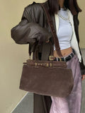 Winter Matte Coffee Camel Grey Large Tote Russian Style Real Suede Cow Leather Women Handbag Nubuck Commuter Office Shoulder Bag