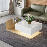 Rosahqnda coffee table side tables coffee table tables with glass and LED effect, high gloss white