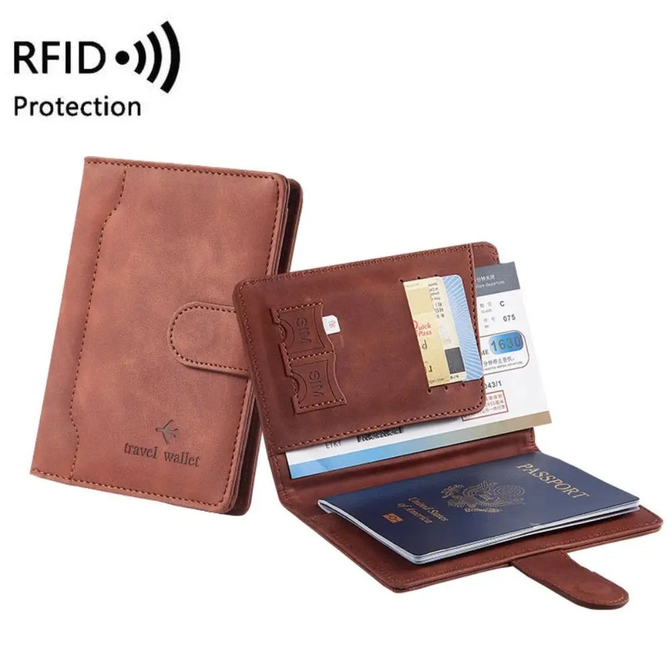 New Solid Color Passport Holder RFID Blocking Ticket Slot Clip Protective Cover Protector Leather Travel Card Bag