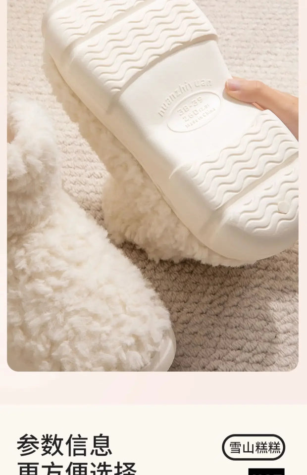 Thickened Plush Fur Warmth Household Snow Boots Cotton Women Slippers Home Boots Simple Solid Color Winter Fluffy Platform Shoes