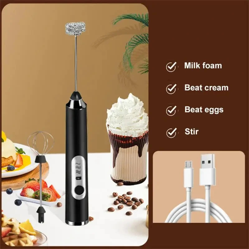 Handheld Double Stick Wireless Whisk Custard Foamer Mini Portable Blender Coffee Milk Three Speed Control Egg White Whipped USB