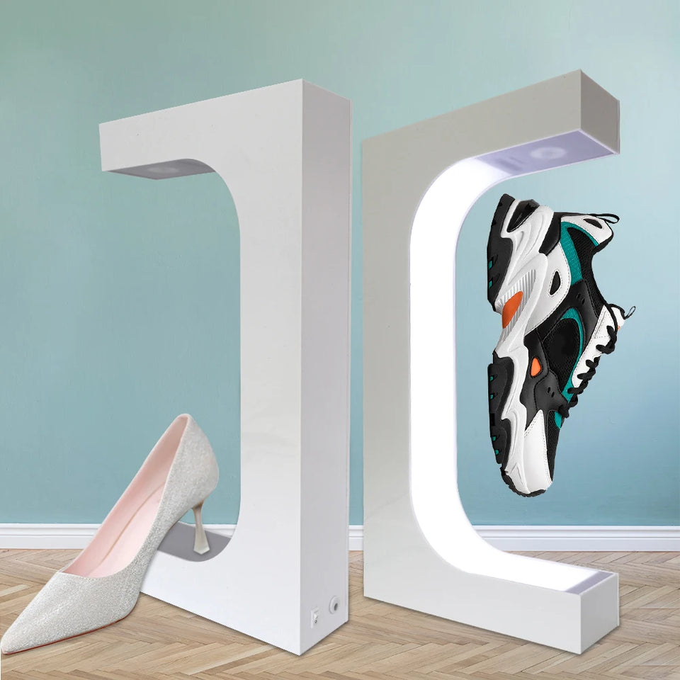 LED Floating Shoe Rack 360 Degree Auto Rotate Display Stand Shoes Shop Sample Showcase Shoes Rack Sneaker Storage