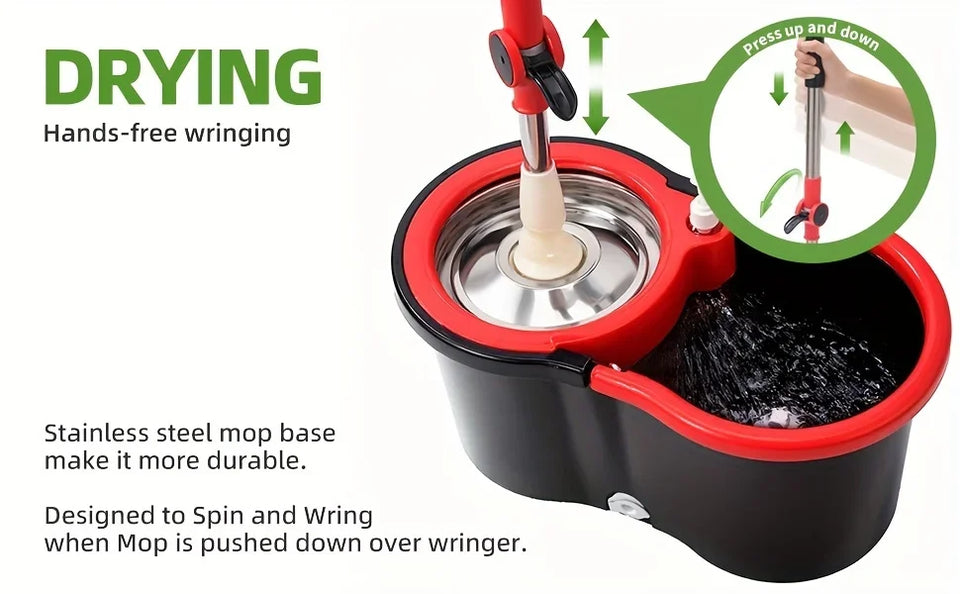 Heavy Duty Spin Mop and Bucket Set 360° Rotating Floor Cleaner with 3 Microfiber Mop Heads Adjustable Handle