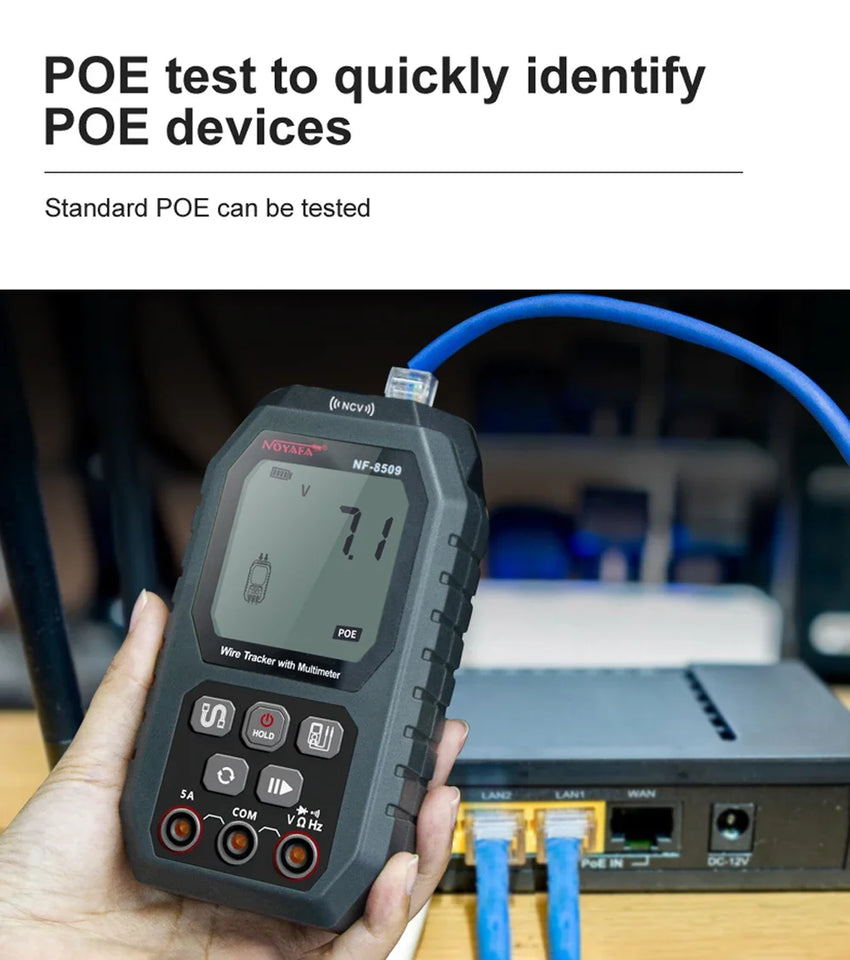 NOYAFA NF-8509 2 in 1 Network Cable Tester Detect Length Digital Multimeter Cable Tracker Cat5 Cat6 PoE Tester Continuity Test