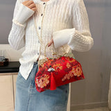 Chinese Style Embroidered Snap-button Shoulder Bags Cheongsam Traditional Exquisite Women's Handbag Red Bridal Pearl Wedding Bag