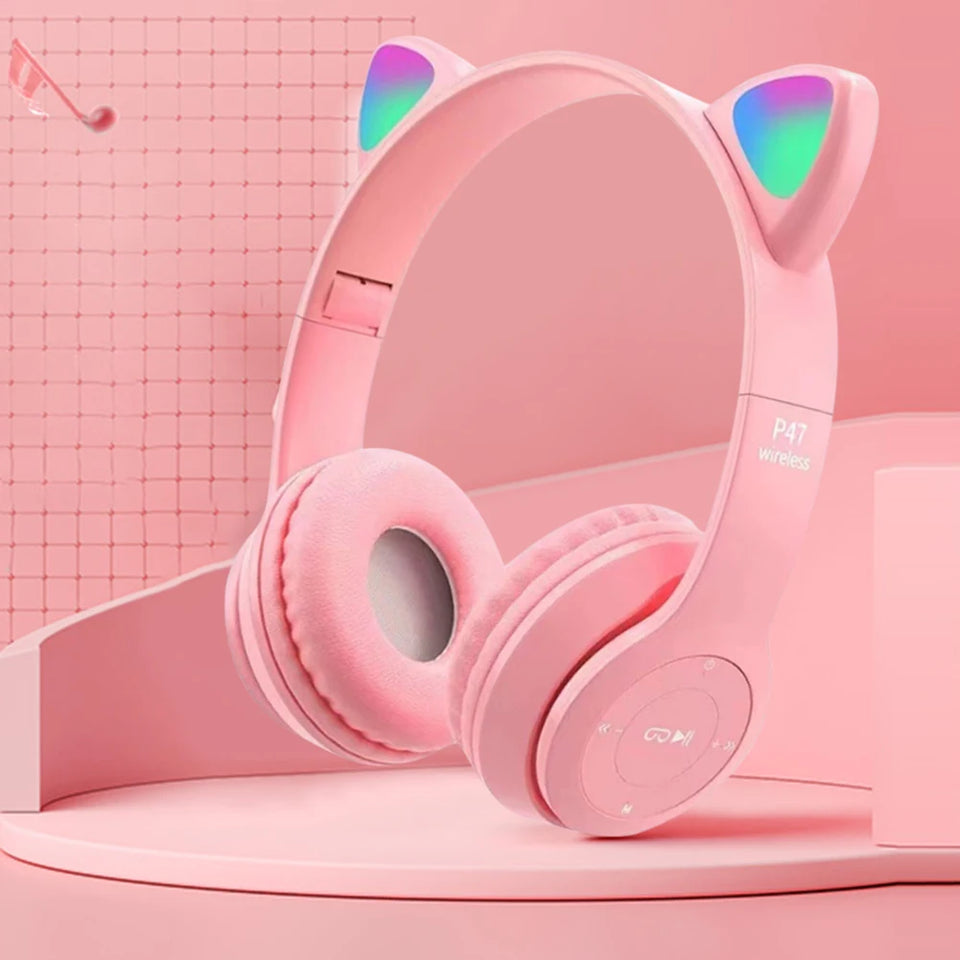 Wireless Bluetooth Headphones Cat Ear Gaming Headset Glow Light Helmets Cute Sports Music Headsets For Children Girl Gifts