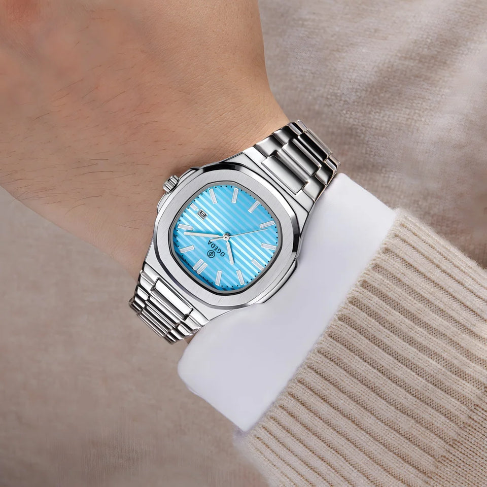 OGEDA 2024 new 40MM square men's quartz watch glass stainless steel waterproof 3Bar luminous C3 reloj hombre watches for men