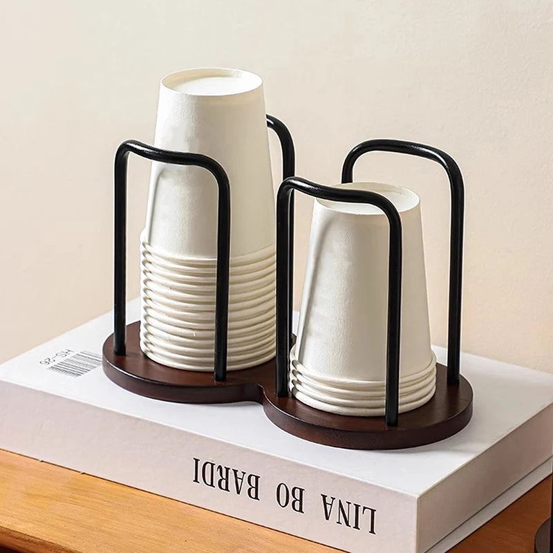 Shelf Tea Mug Organizer Kitchen Office Accessory Wooden Paper Cup Holder For Disposable Cups Desktop Coffee Table Storage