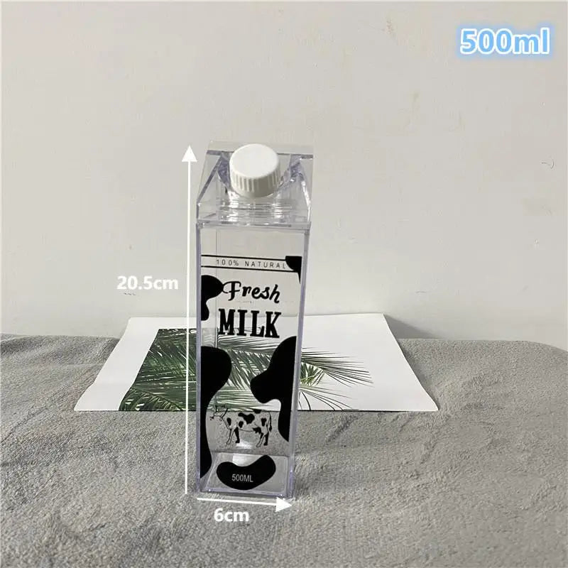 500/750/1000ML Milk Bottle Water Box Square Coffee Juice Tea Cup Transparent Milk Storage For Outdoor Sports Camping Gym