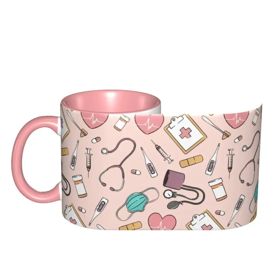 Pink Doctor Nurse Coffee Mugs DIY Customized Enfermera En Apuros Ceramic Milk Tea Mug Cup