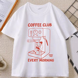 Coffee Club Every Morning Graphic T Shirt Espresso Machine Cozy Coffee Lover Tee Shirt Casual Cotton Short Sleeve Streetwear