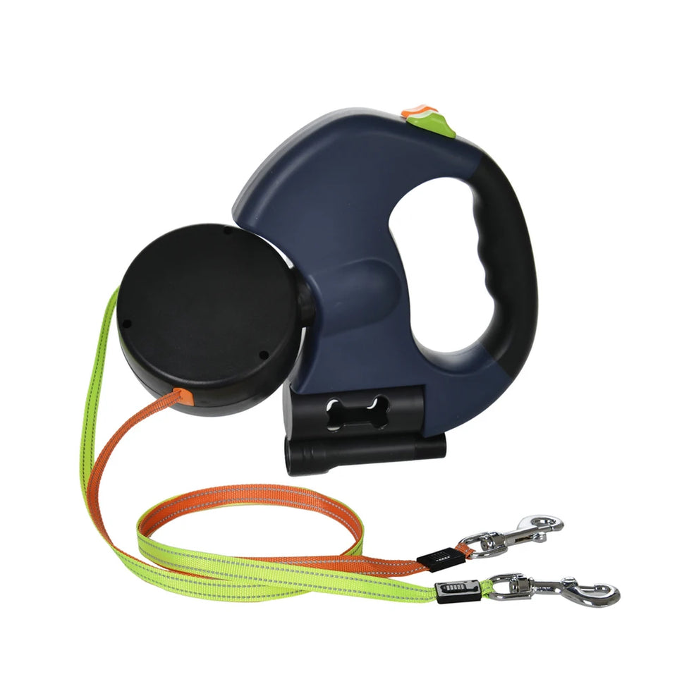 3M Dual Puppy Leash Automatic Small Dog Rope for 2 Dog Leash Multifunctional Strong Nylon Pet Rope with Night Light Bag Storage