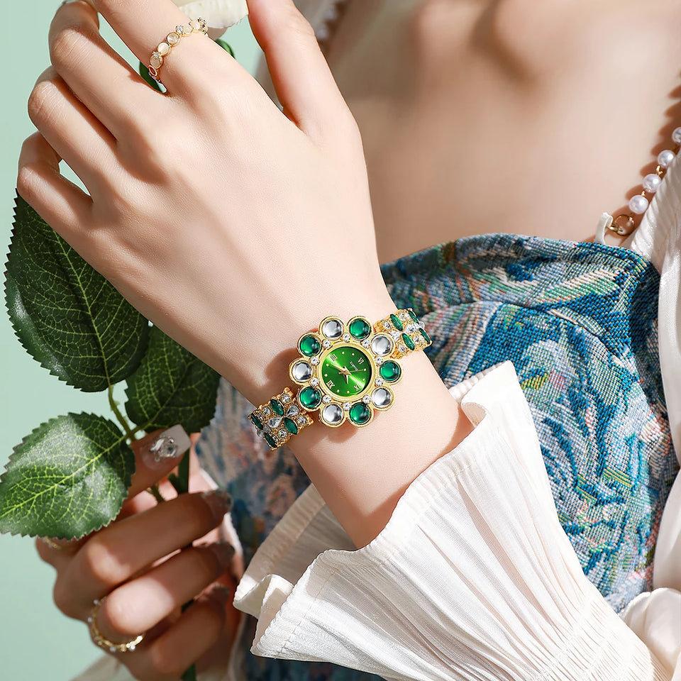 Luxury Rhinestone Women Watches Flower Dial Bracelet Quartz  Wristwatch for Ladies Clock Reloj Mujer