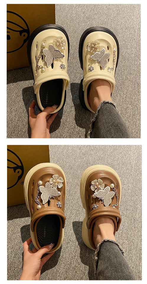 Fashion Beach Garden Shoes DIY Women's Hole Shoes 8cm Sandal Slippers Cartoon Accessories Hole Slippers Shoes for Students Girls