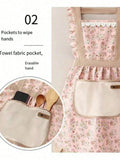 1PC Pink Lovely Canvas Apron Female Household Kitchen Cooking Antifouling Breathable Wear Cleaning Suitable