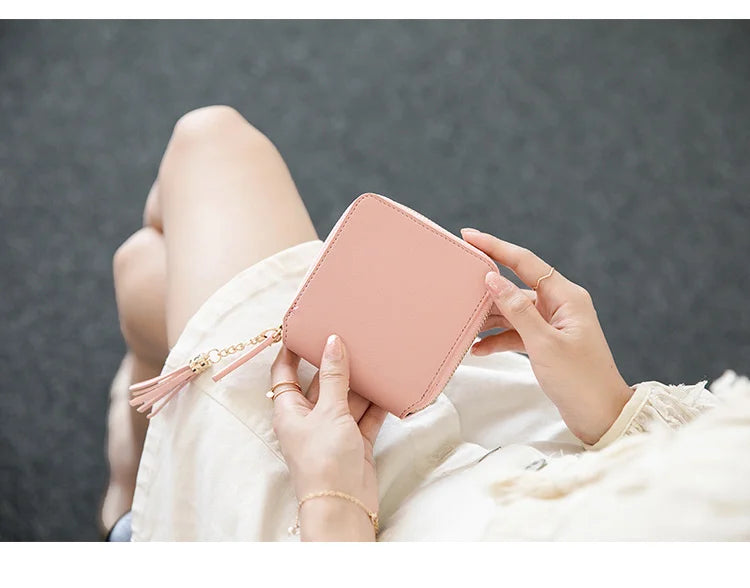 Women's Fringe Square Zipper Purse, Short Money Clip, All Simple Card Bag, Multi-functional Fashion Purse, New, 2024
