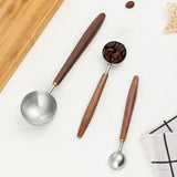 25ml Wooden Handle Stainless Steel Coffee Scoop Tablespoon Measuring Spoon Walnut Wood Long Handle Coffee Spoons Cafe Decoration