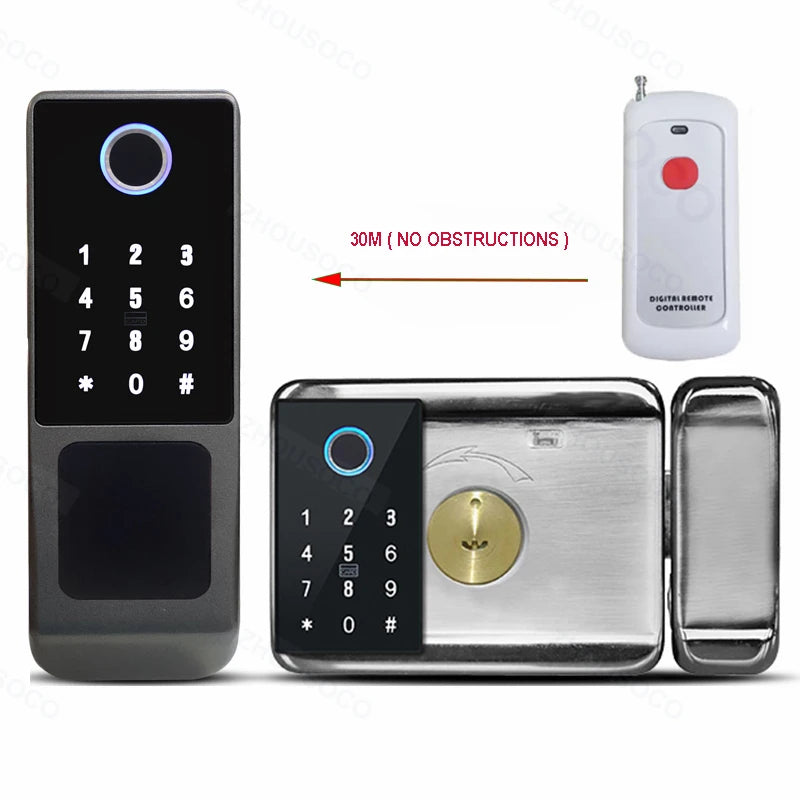 IP66 Waterproof Tuya Wifi Fingerprint Smart Door Lock Outdoor Gate TTLock Bluetooth Password Card Electronic Rim Lock For Home